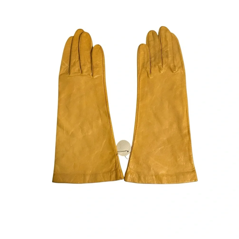 Vintage Aris Womens 100% Silk Lined Leather Gloves Size 6.5 Yellow
